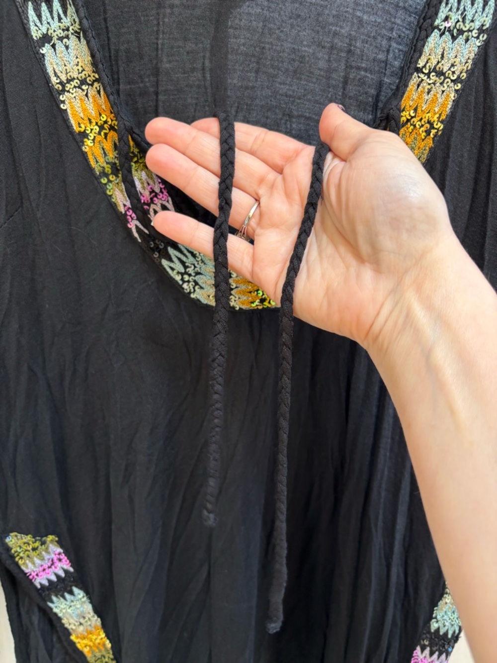 Letarte Black Tunic Size Medium Boho Resort Island Travel Swim Embroider Coverup - Picture 5 of 10